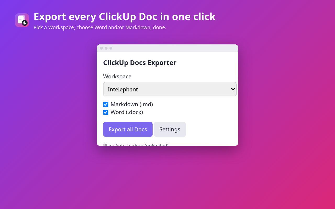 ClickUp Docs Exporter screenshot